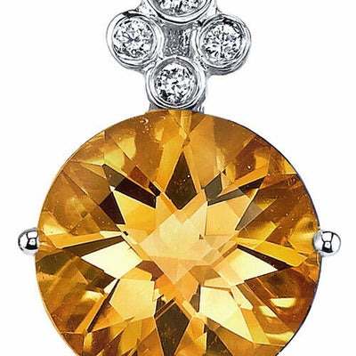 Citrine Pendant Necklace 14 Karat White Gold Round Shape 3 Carat