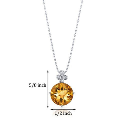 Citrine Pendant Necklace 14 Karat White Gold Round Shape 3 Carat