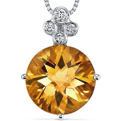 Citrine Pendant Necklace 14 Karat White Gold Round Shape 3 Carat