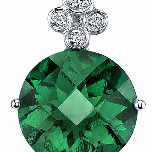 Emerald Pendant Necklace 14 Karat White Gold Round Shape 3 Carat