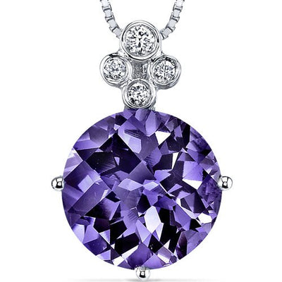 Alexandrite Pendant Necklace 14 Karat White Gold Round 5 Carats