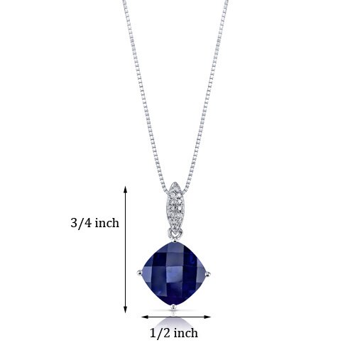 Blue Sapphire and Diamond Pendant Necklace 14K White Gold 4 Carats Cushion Cut