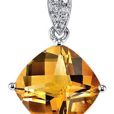 Citrine Pendant Necklace 14 Karat White Gold Cushion 2.5 Carats P8450