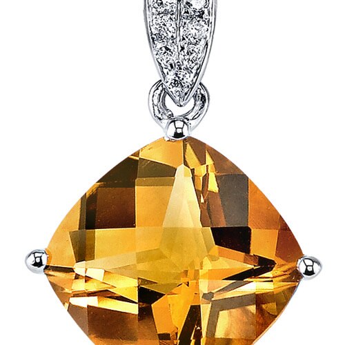 Citrine Pendant Necklace 14 Karat White Gold Cushion 2.5 Carats P8450