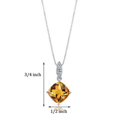 Citrine Pendant Necklace 14 Karat White Gold Cushion 2.5 Carats P8450