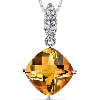 Citrine Pendant Necklace 14 Karat White Gold Cushion 2.5 Carats P8450