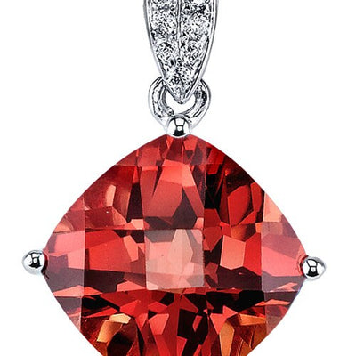 Cushion Cut Padparadscha Sapphire Pendant Necklace 14K White Gold 4.50 Carats