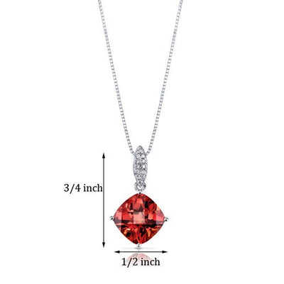 Cushion Cut Padparadscha Sapphire Pendant Necklace 14K White Gold 4.50 Carats