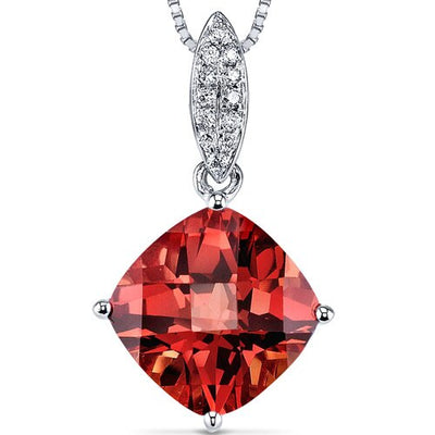 Cushion Cut Padparadscha Sapphire Pendant Necklace 14K White Gold 4.50 Carats