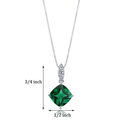 Emerald Pendant Necklace 14 Karat White Gold Cushion 2.5 Carats P8454