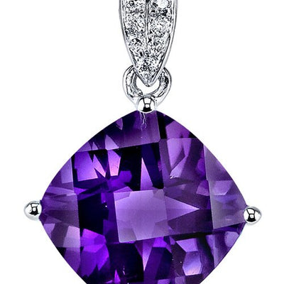 Amethyst Pendant Necklace 14 Karat White Gold Cushion 3 Carats