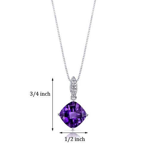 Amethyst Pendant Necklace 14 Karat White Gold Cushion 3 Carats