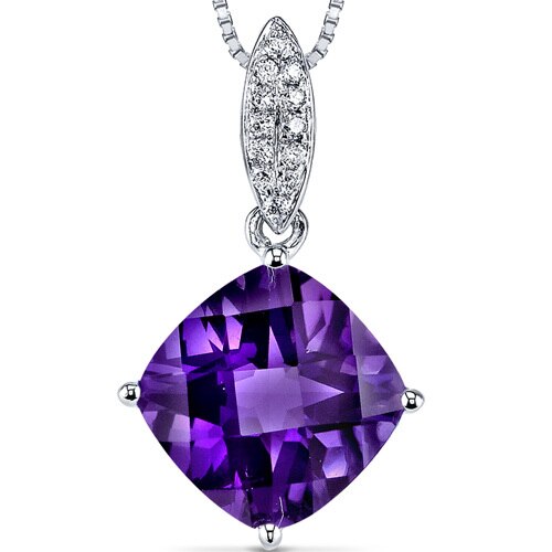 Amethyst Pendant Necklace 14 Karat White Gold Cushion 3 Carats