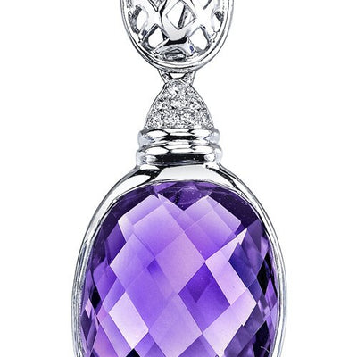 Amethyst Pendant Necklace 14 Karat White Gold Oval Shape 8 Carat