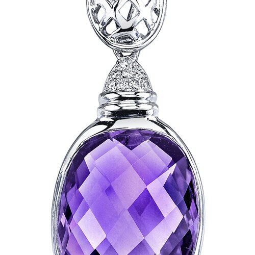 Amethyst Pendant Necklace 14 Karat White Gold Oval Shape 8 Carat