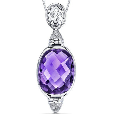 Amethyst Pendant Necklace 14 Karat White Gold Oval Shape 8 Carat