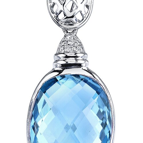 Swiss Blue Topaz Pendant 14 Karat White Gold Oval 11 Carats