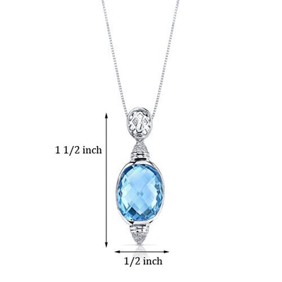 Swiss Blue Topaz Pendant 14 Karat White Gold Oval 11 Carats