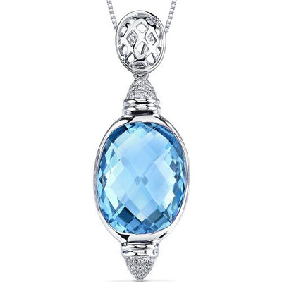 Swiss Blue Topaz Pendant 14 Karat White Gold Oval 11 Carats