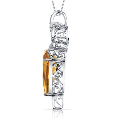 Citrine Pendant Necklace 14K White Gold Fancy Fan Shape 8.5 Carats