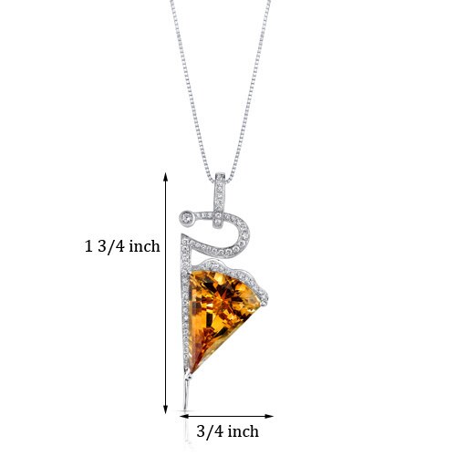 Citrine Pendant Necklace 14K White Gold Fancy Fan Shape 8.5 Carats