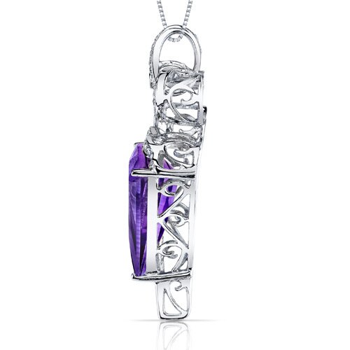 Amethyst Pendant Necklace 14 Karat White Gold Fan Shape 9 Carats