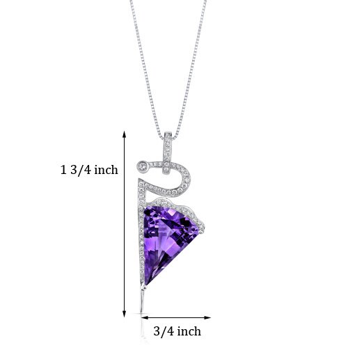 Amethyst Pendant Necklace 14 Karat White Gold Fan Shape 9 Carats