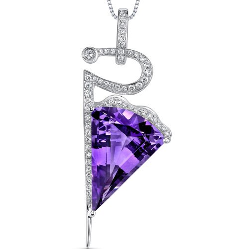 Amethyst Pendant Necklace 14 Karat White Gold Fan Shape 9 Carats