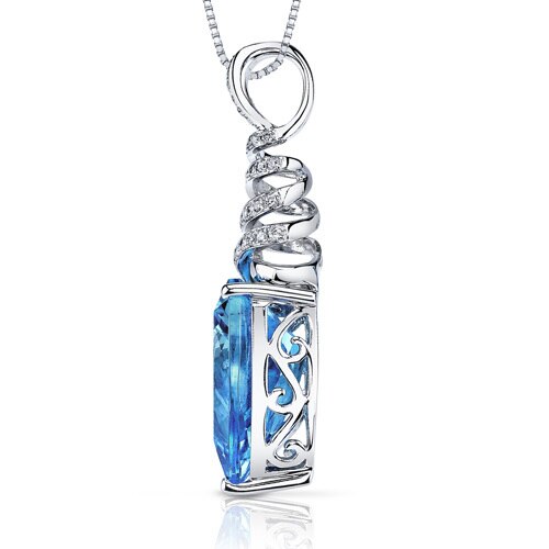 Swiss Blue Topaz Pendant 14 Karat White Gold Half Marquise 8 Cts