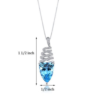 Swiss Blue Topaz Pendant 14 Karat White Gold Half Marquise 8 Cts