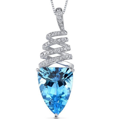 Swiss Blue Topaz Pendant 14 Karat White Gold Half Marquise 8 Cts