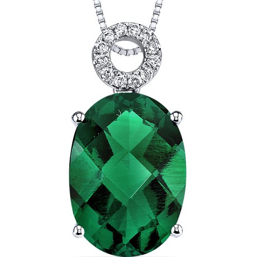 Emerald Pendant Necklace 14 Karat White Gold Oval 5.5 Carats