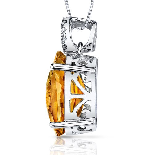 Citrine Pendant Necklace 14 Karat White Gold Oval Shape 5 Carats