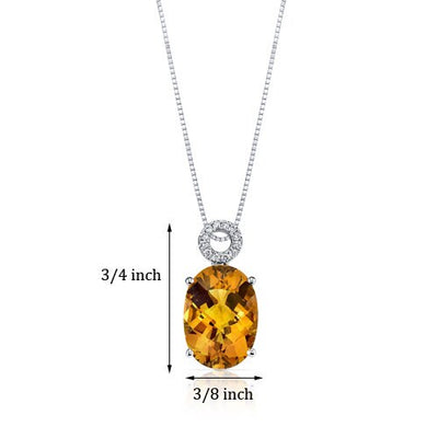 Citrine Pendant Necklace 14 Karat White Gold Oval Shape 5 Carats