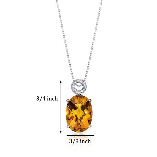 Citrine Pendant Necklace 14 Karat White Gold Oval Shape 5 Carats