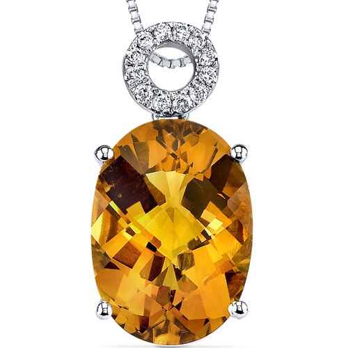 Citrine Pendant Necklace 14 Karat White Gold Oval Shape 5 Carats