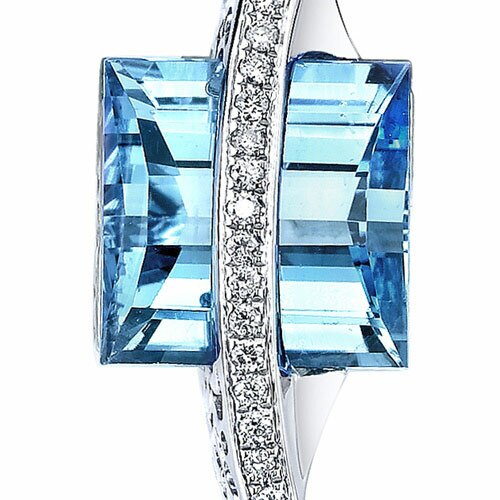 Swiss Blue Topaz and Diamond Pendant Necklace 14K White Gold 7 Carats Square Emerald Cut