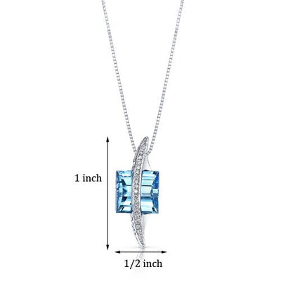 Swiss Blue Topaz and Diamond Pendant Necklace 14K White Gold 7 Carats Square Emerald Cut