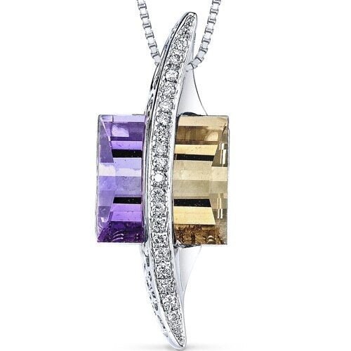 Ametrine Pendant Necklace 14 Karat White Gold Trillion 5.5 Carat