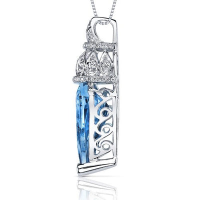 Swiss Blue Topaz Pendant 14 Karat White Gold Chevron Cut 9 Carat