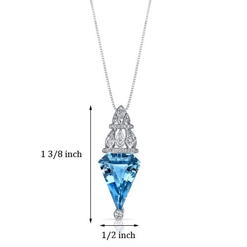 Swiss Blue Topaz Pendant 14 Karat White Gold Chevron Cut 9 Carat