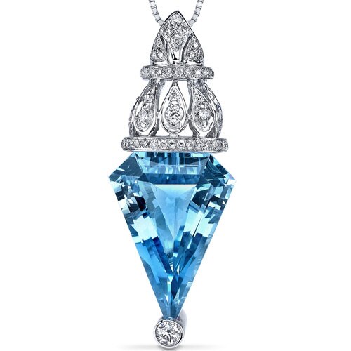 Swiss Blue Topaz Pendant 14 Karat White Gold Chevron Cut 9 Carat