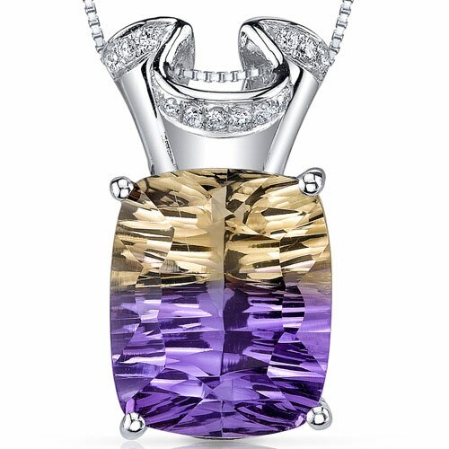 Ametrine Pendant Necklace 14 Karat White Gold Cushion 5 Carats