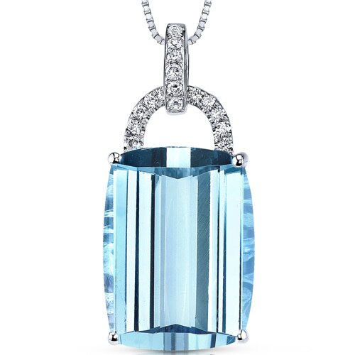 Swiss Blue Topaz Pendant Necklace 14 Karat White Gold 14 Carats