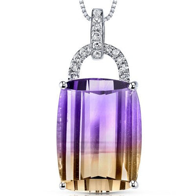 Ametrine Pendant Necklace 14 Karat White Gold Cushion 11 Carats