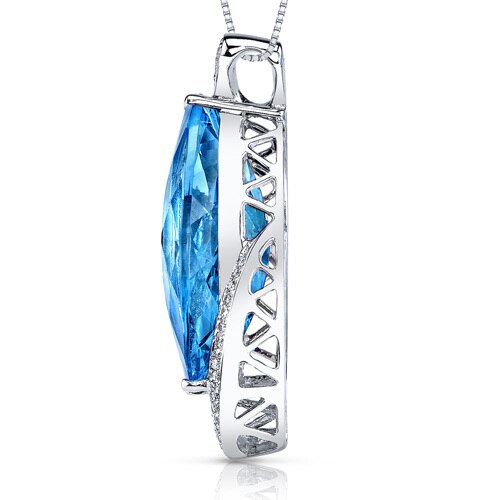 Swiss Blue Topaz Pendant 14 Karat White Gold Marquise 12 Carats