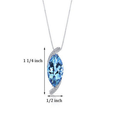 Swiss Blue Topaz Pendant 14 Karat White Gold Marquise 12 Carats