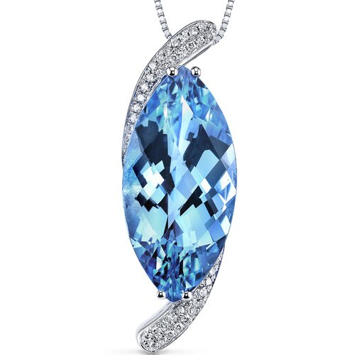 Swiss Blue Topaz Pendant 14 Karat White Gold Marquise 12 Carats