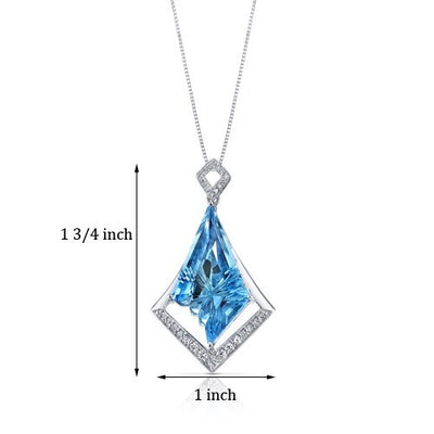 Swiss Blue Topaz Pendant 14K White Gold Carved Kite Shape 25 Cts