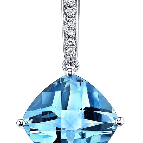 Swiss Blue Topaz Pendant Necklace 14 Karat White Gold 4 Carats